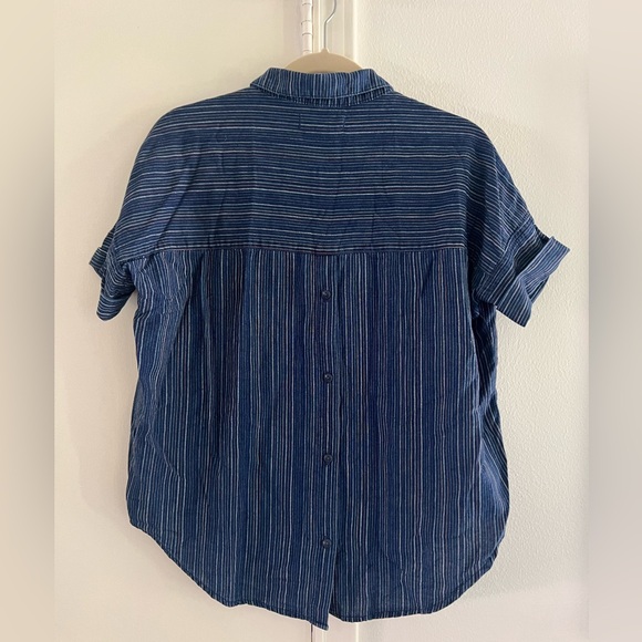Madewell Courier Button Back Shirt in Cecile Stripe Blue - Picture 4 of 5